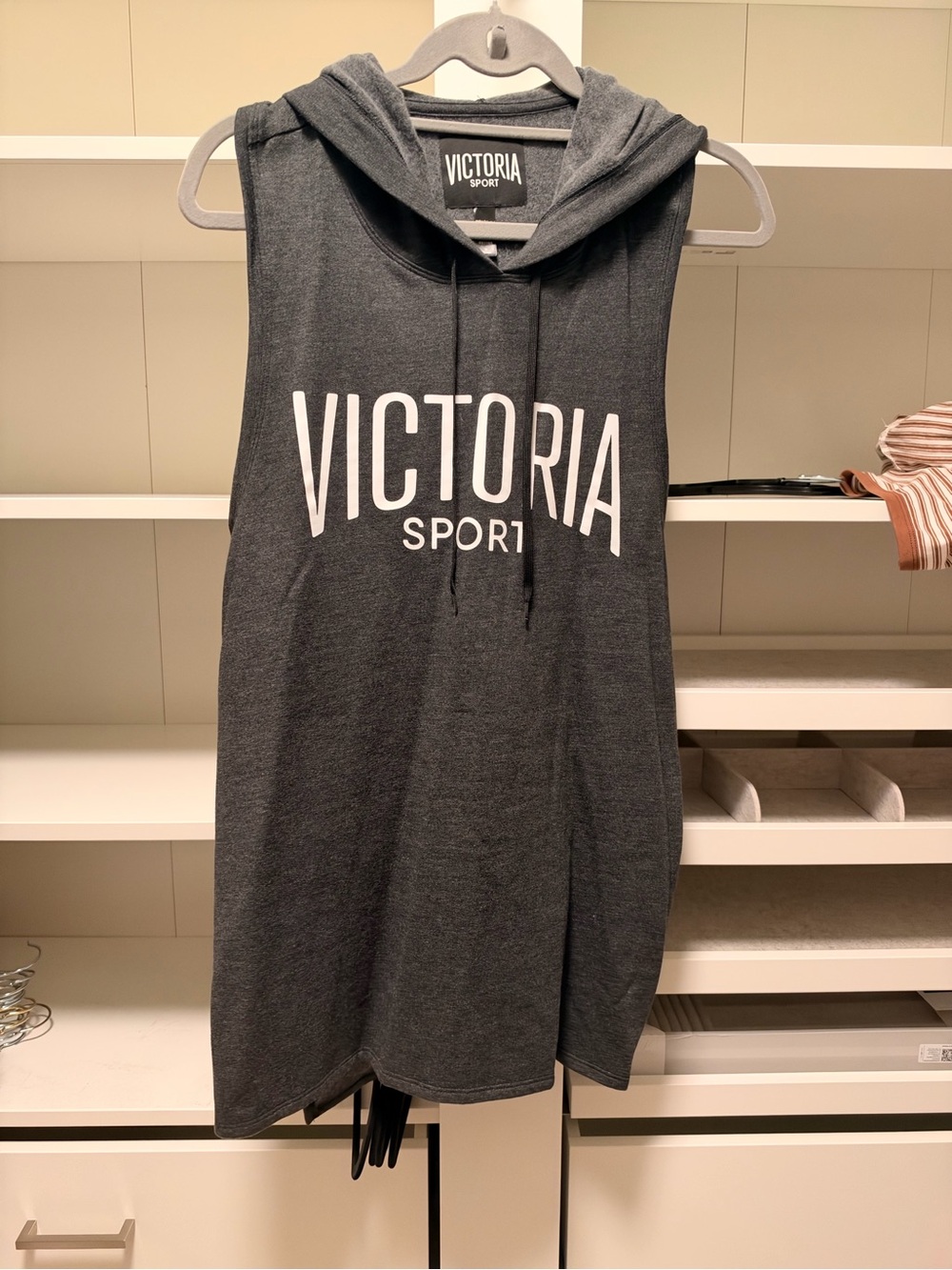 Victoria Secret Women's Charcoal Hooded Muscle Tank - Size M